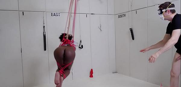  Beautiful black submissive gets gagged, tied up, ass punished, and turned into an anal compass needle to help her dominant conquer space - Noemie Bilas